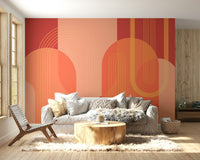 The colors are soft, muted tones of terracotta, beige, and sand.

