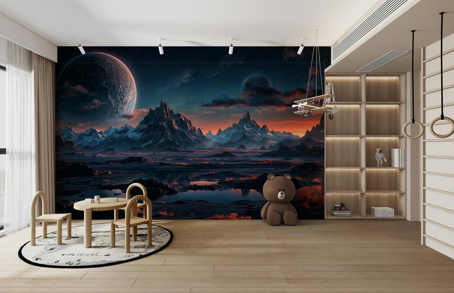 The color palette is otherworldly, using shades of purple, red, and blue.

