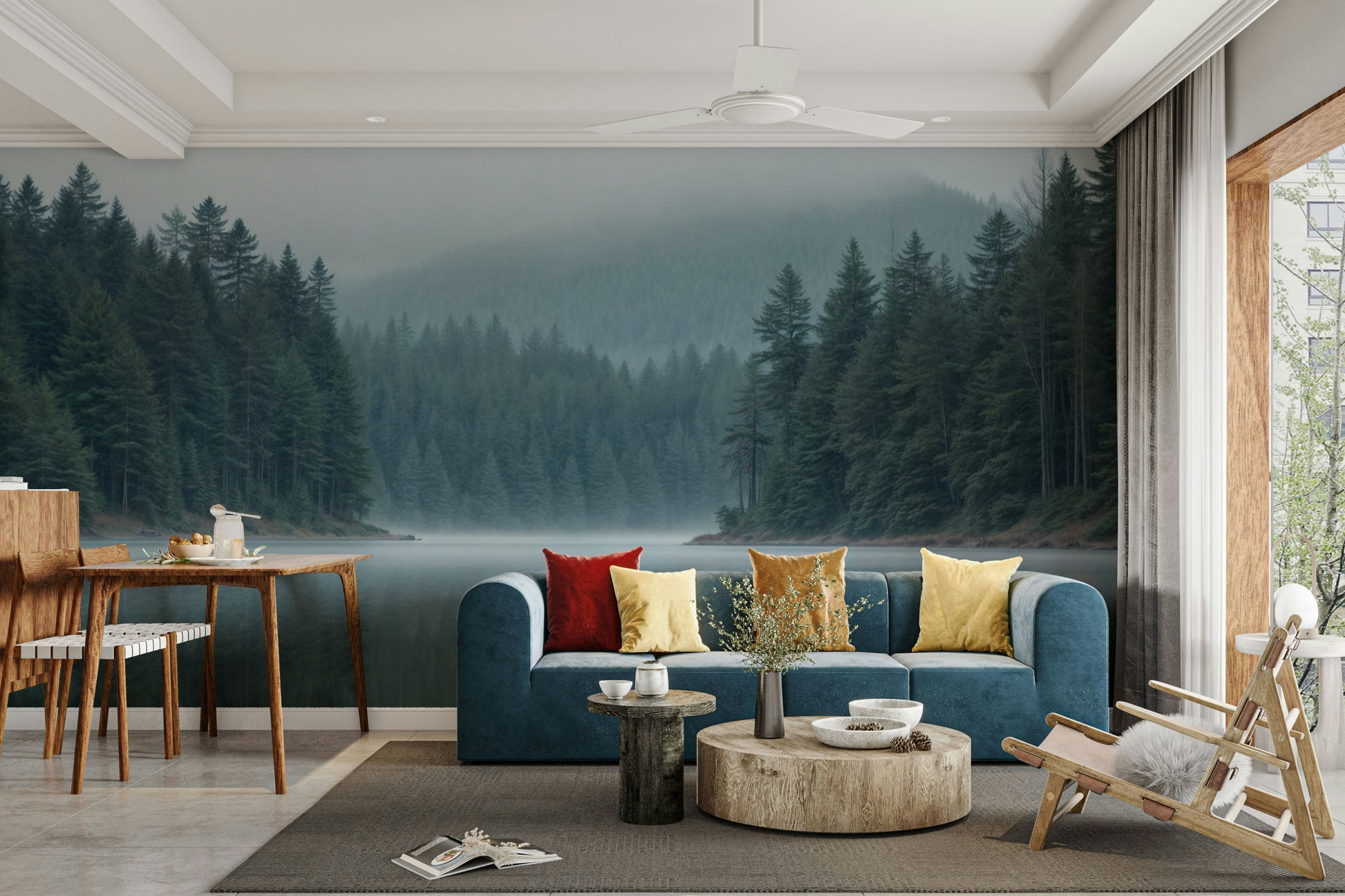 The colors are soft, muted tones of green, gray, and blue.

