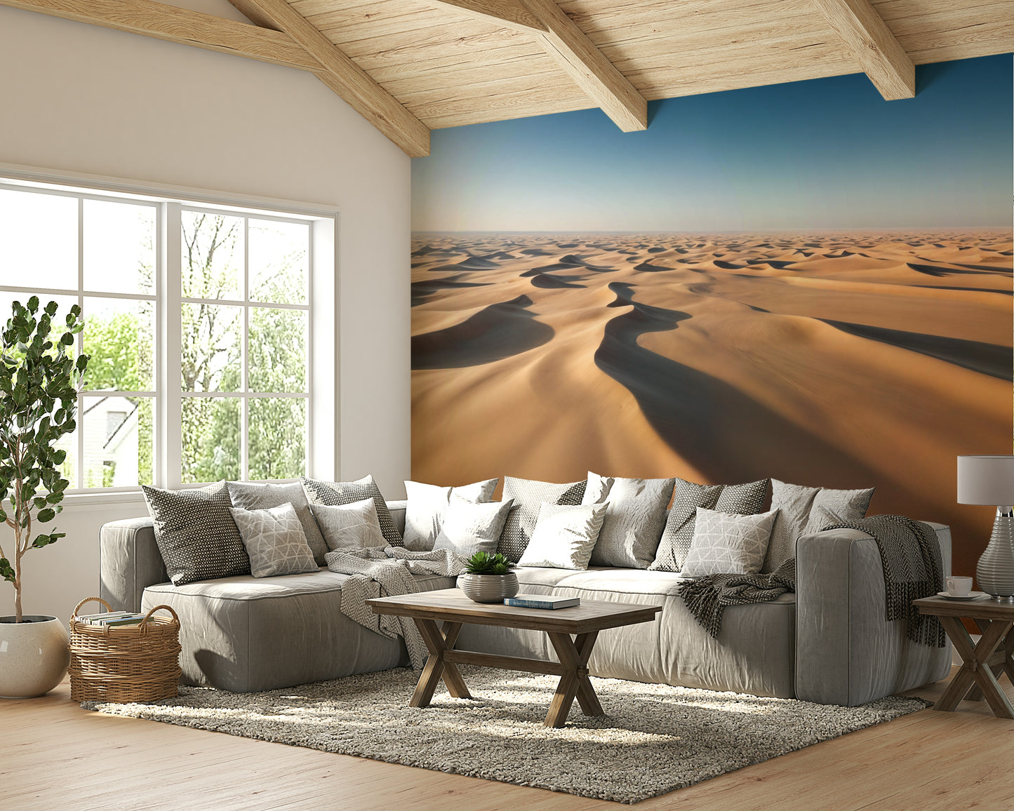 The image shows an artistic impression of a serene desert scene.

