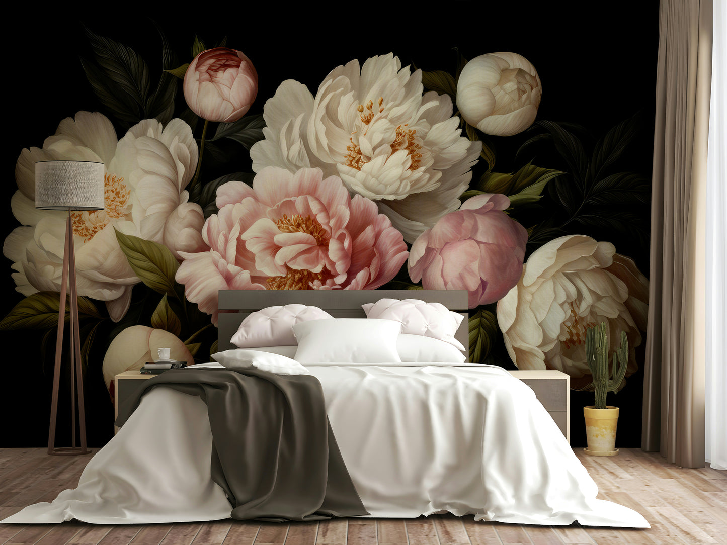 The colors are soft, muted tones of black, purple, and blue.

