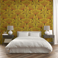The image shows a peaceful, natural scene with a eucalyptus and floral pattern.

