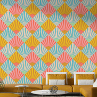 The image shows a peaceful, vintage-style pattern with geometric shapes.


