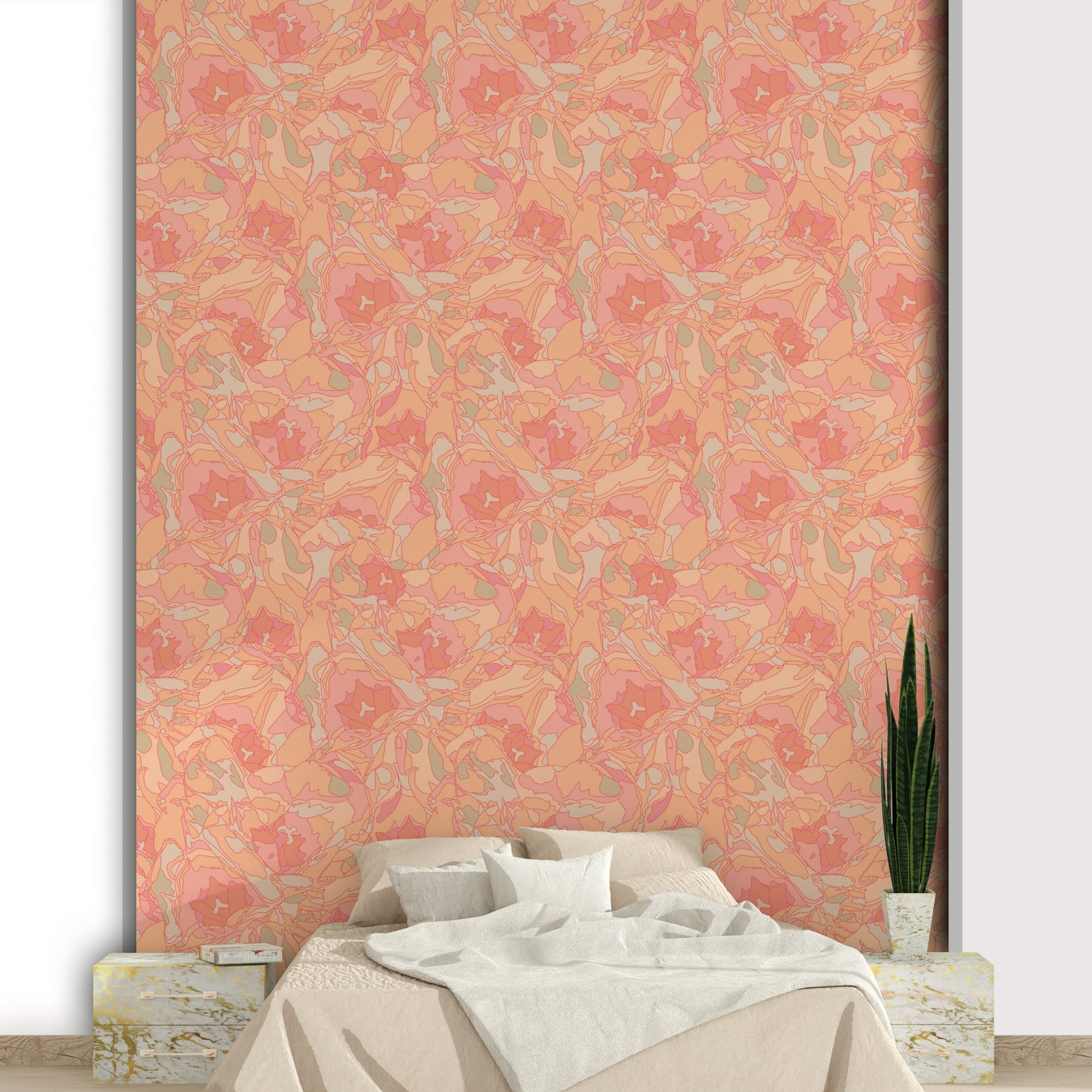 The colors are soft, muted tones of peach fuzz and pastel orange.

