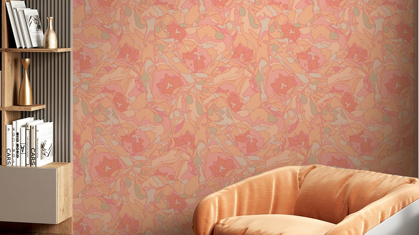 A wall mural of a peaceful floral pattern.

