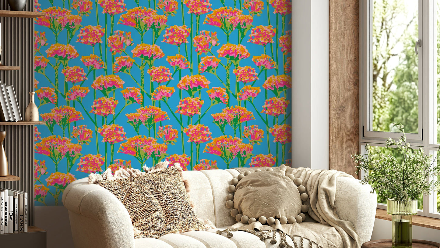 The colors are soft, muted tones of pink, orange, green, and sky blue.

