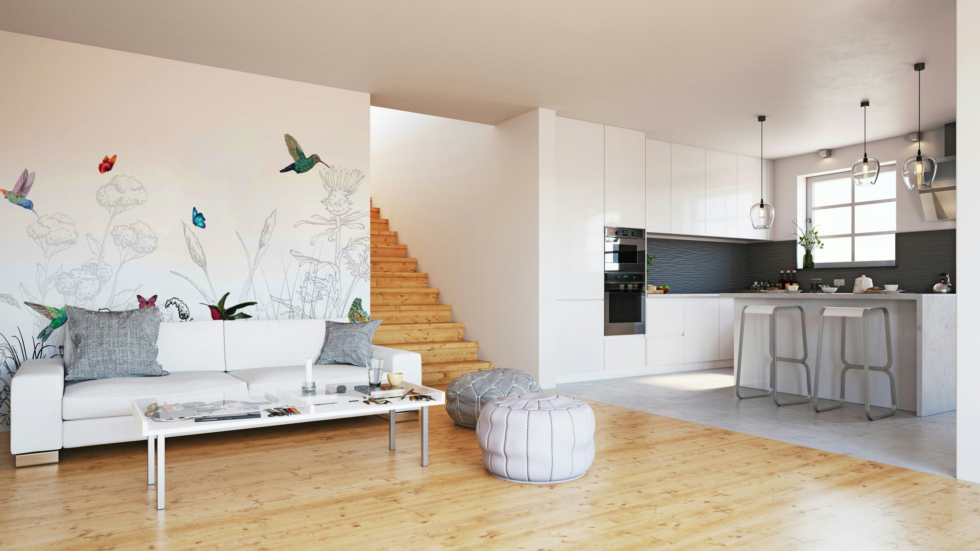 The colors are soft, muted tones of green, red, and blue.

