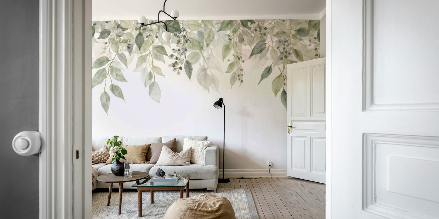 The colors are soft, muted tones of green and brown.

