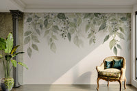 A wall mural of a peaceful botanical pattern.

