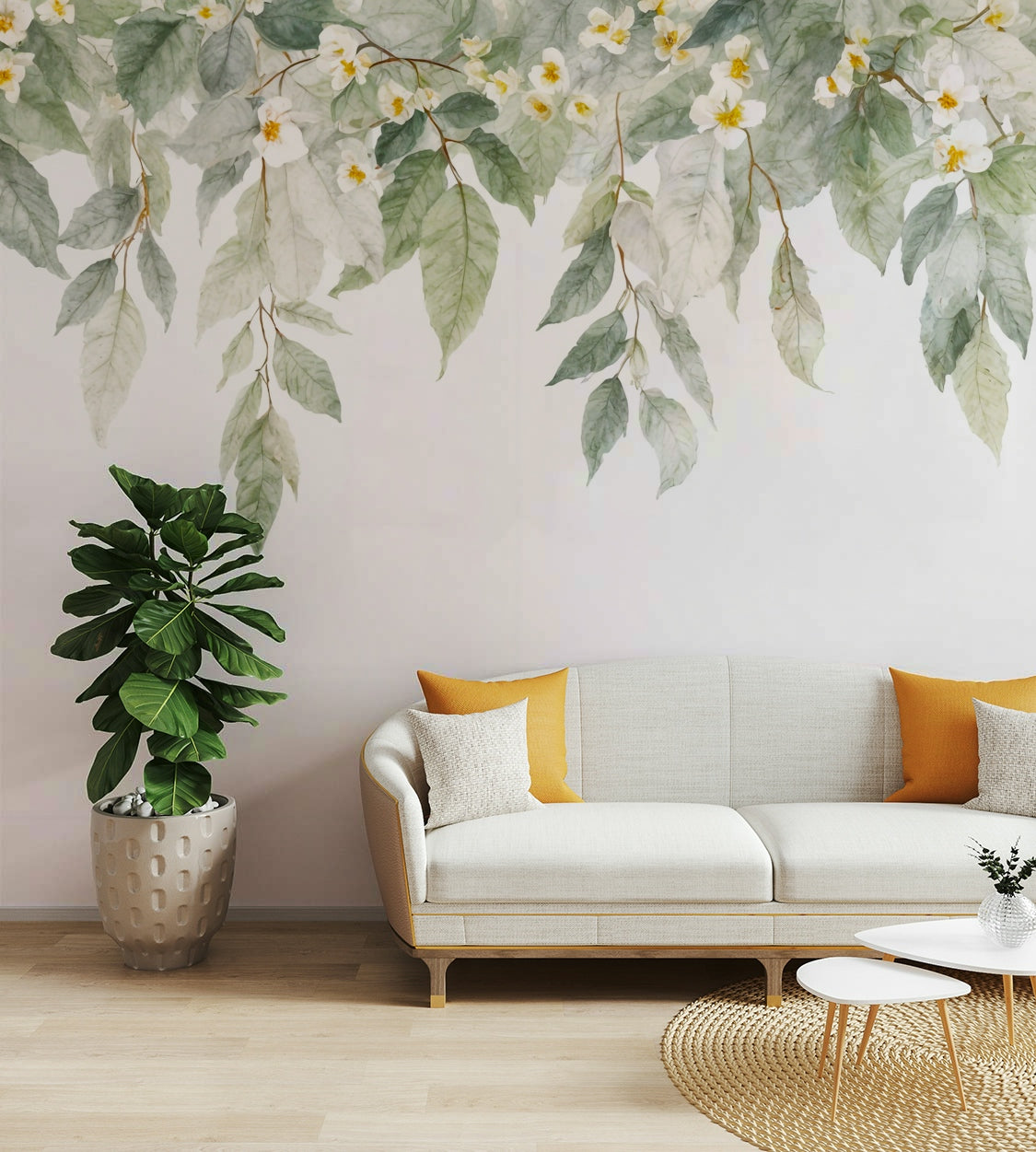 The colors are soft, muted tones of pink, white, and green.

