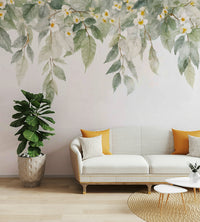 The colors are soft, muted tones of pink, white, and green.

