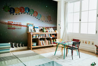 The colors are soft, muted tones of blue, purple, and black.

