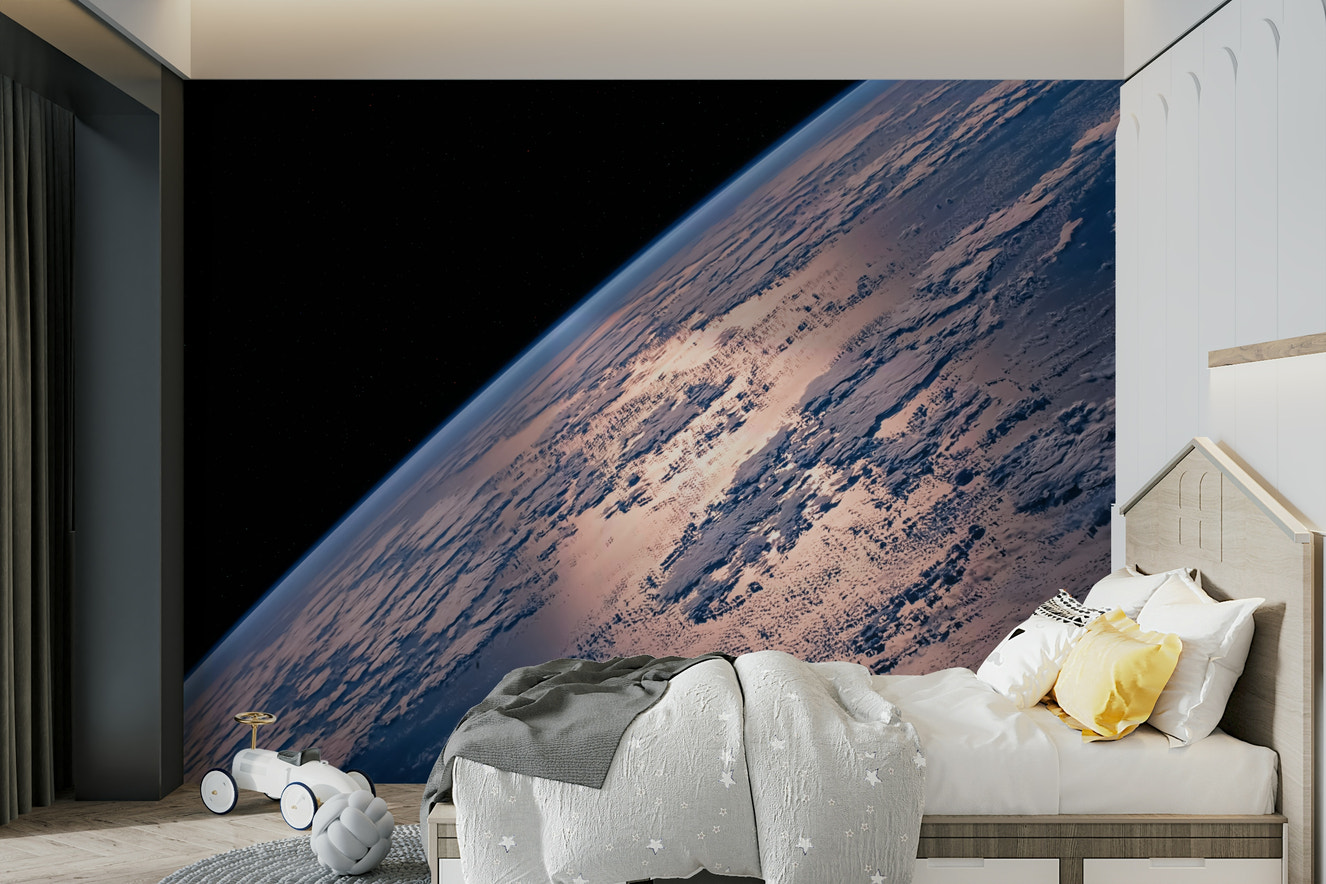 A wall mural of a peaceful celestial pattern.

