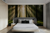 The mural is a high-quality print with good detail in the trees.
