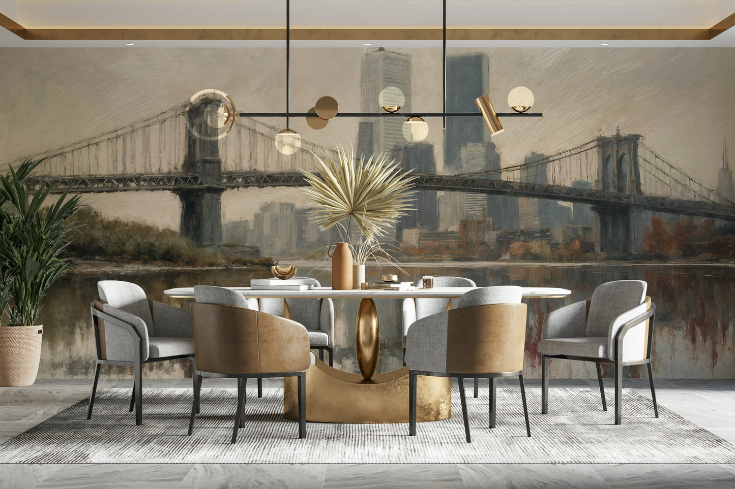 It gives the illusion of a window looking out onto a city view.
