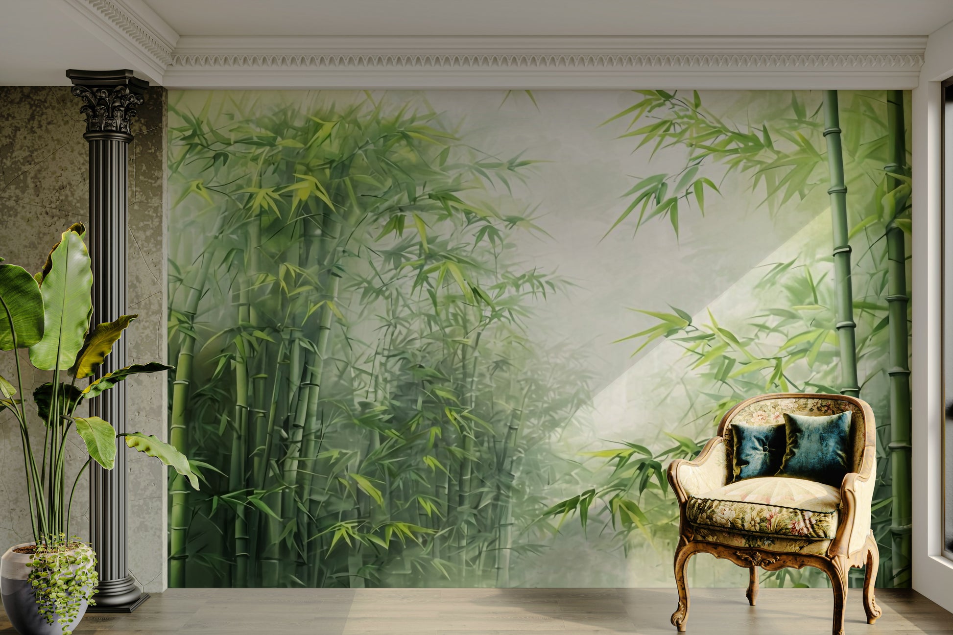 The colors are a mix of vibrant greens, light browns, and subtle yellows.
