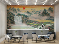 The mural is a high-quality print with good detail in the sky.
