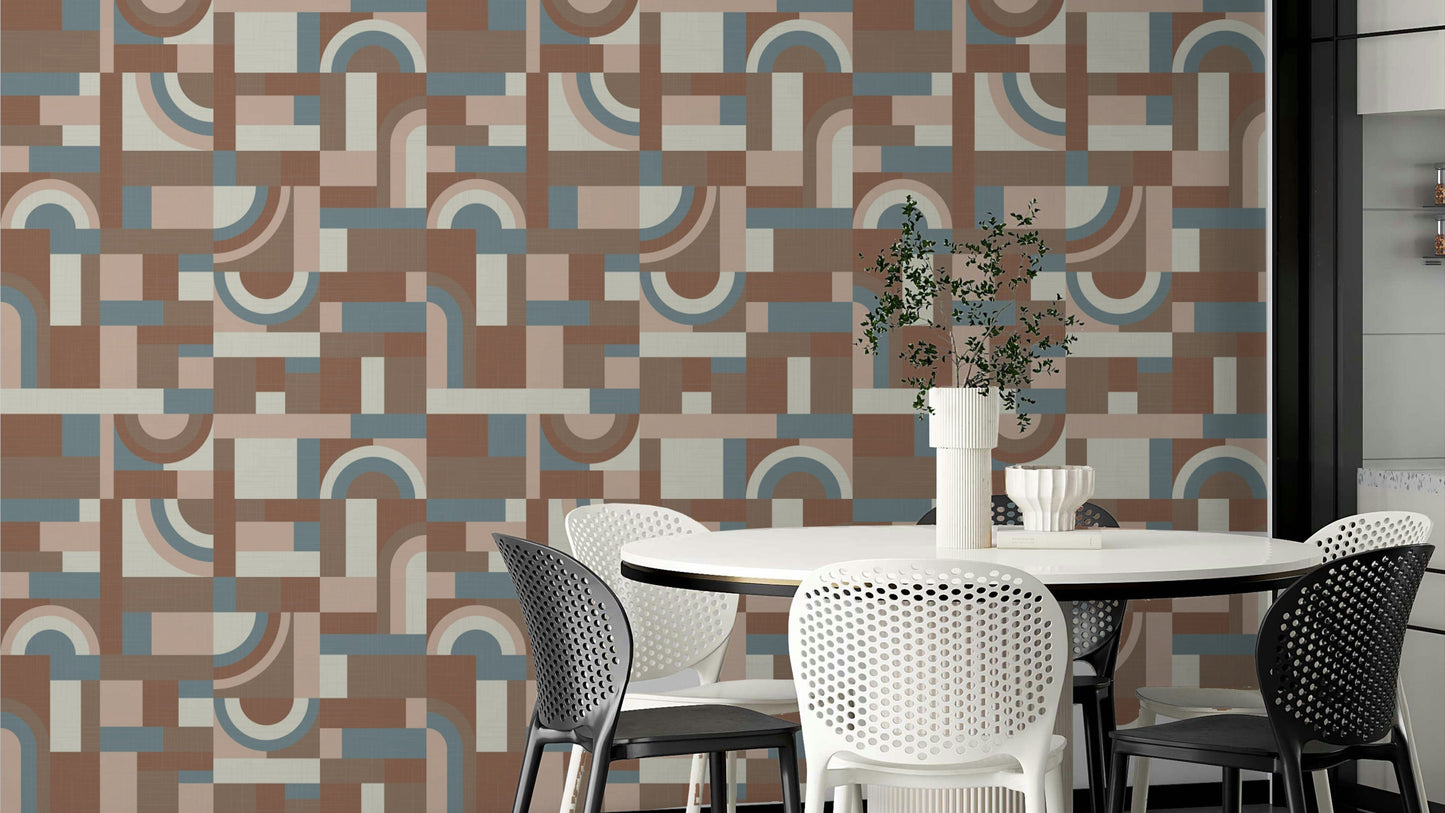 The image shows a full wall with flowing, fluid shapes.

