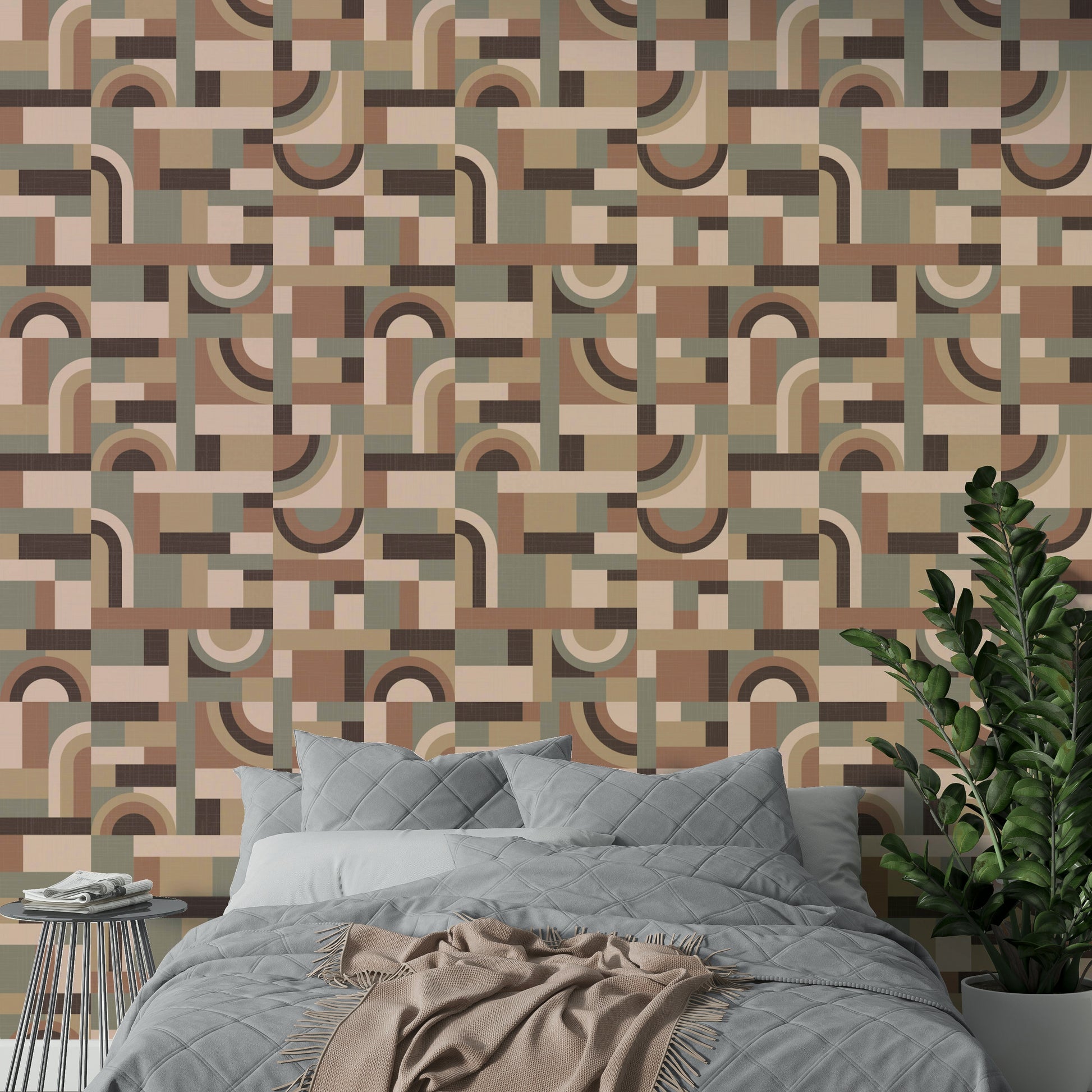 The mural extends across the entire wall, creating a clean backdrop.

