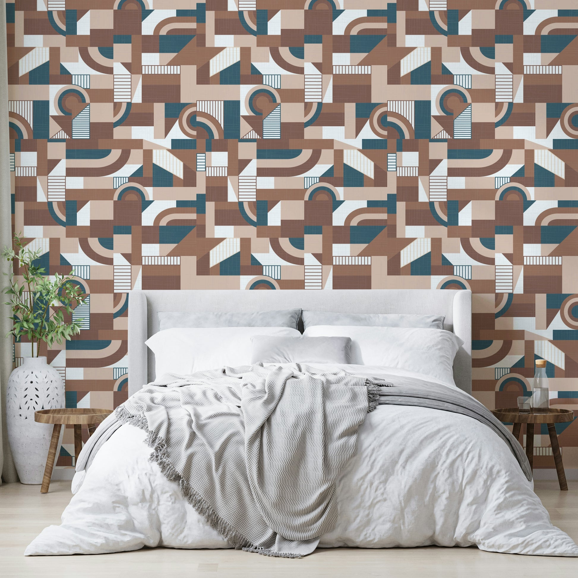 The mural extends across the entire wall, creating a clean backdrop.

