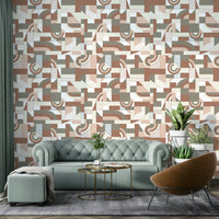 The mural extends across the entire wall, creating a clean backdrop.

