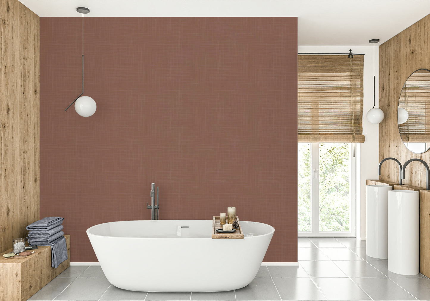 The mural extends across the entire wall, creating a clean backdrop.

