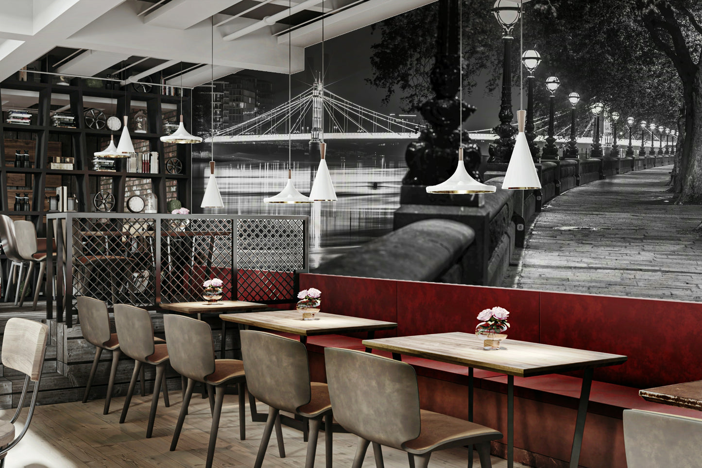 The image shows a full wall with a walkway beside the Thames River.

