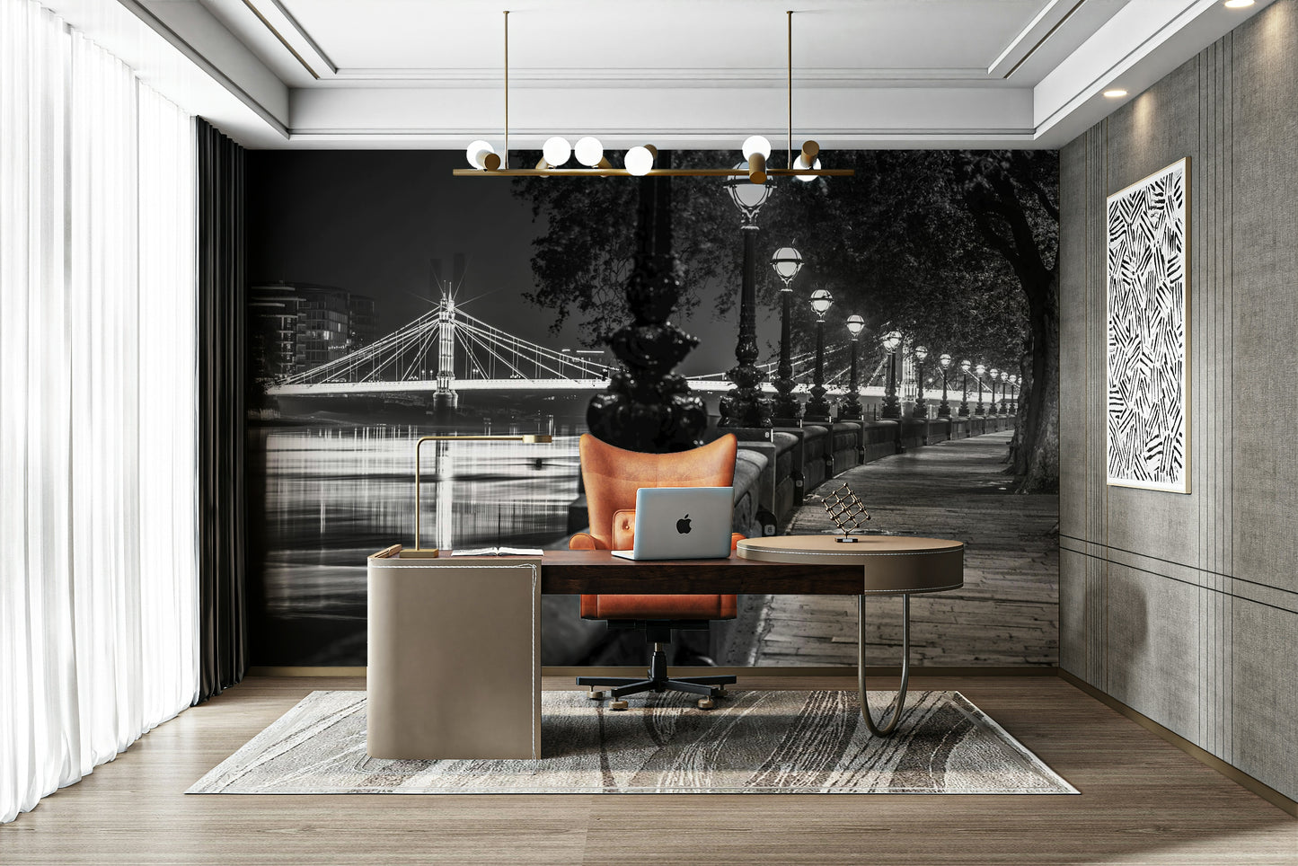 The room's lighting highlights the classic, timeless feel of the scene.

