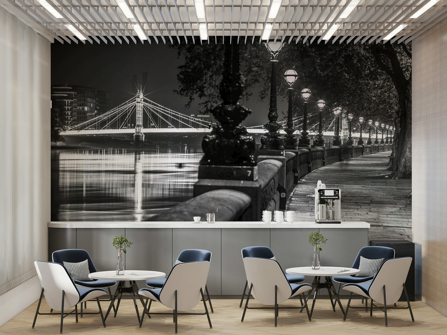 The mural extends across the entire wall, creating a smooth backdrop.

