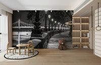 The Albert Bridge is visible in the background, lit up at night.

