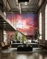 The image shows a full wall with soft, painterly waves.

