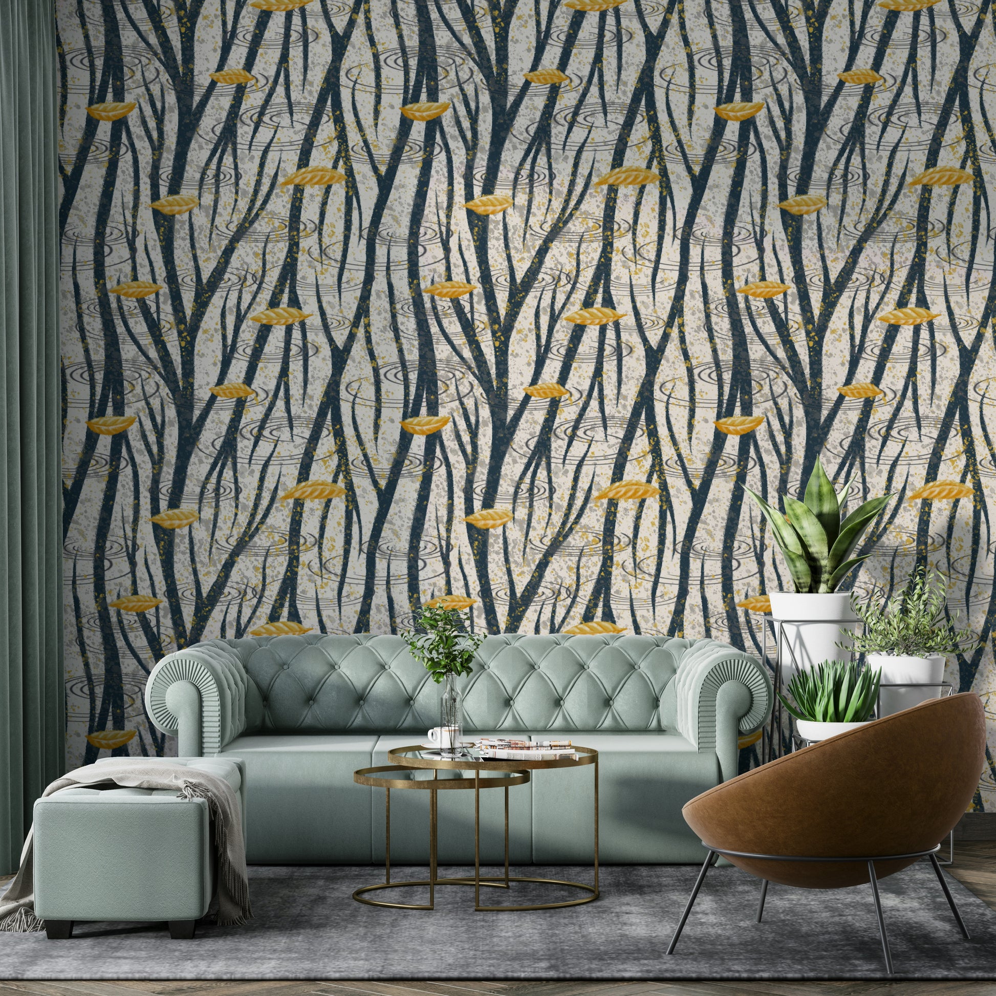 The colors are muted and cool, resembling light reflecting on a wet surface.

