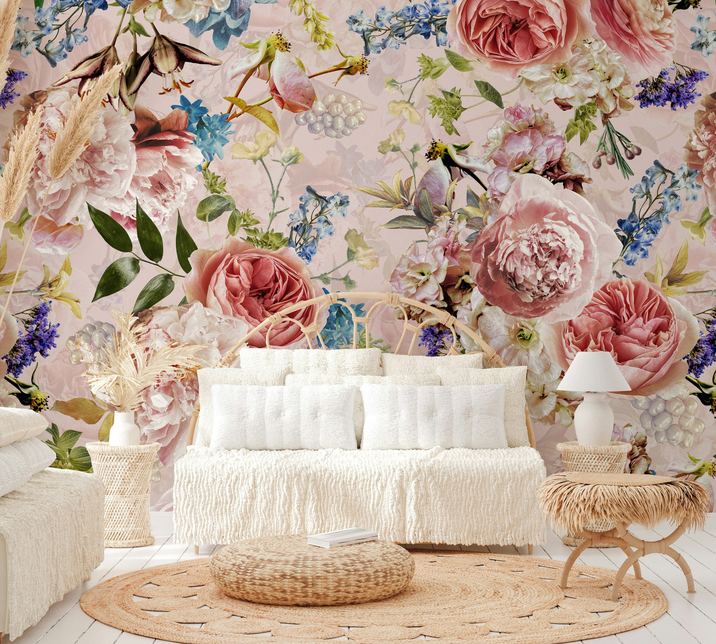 The mural extends across the entire wall, creating a dynamic backdrop.

