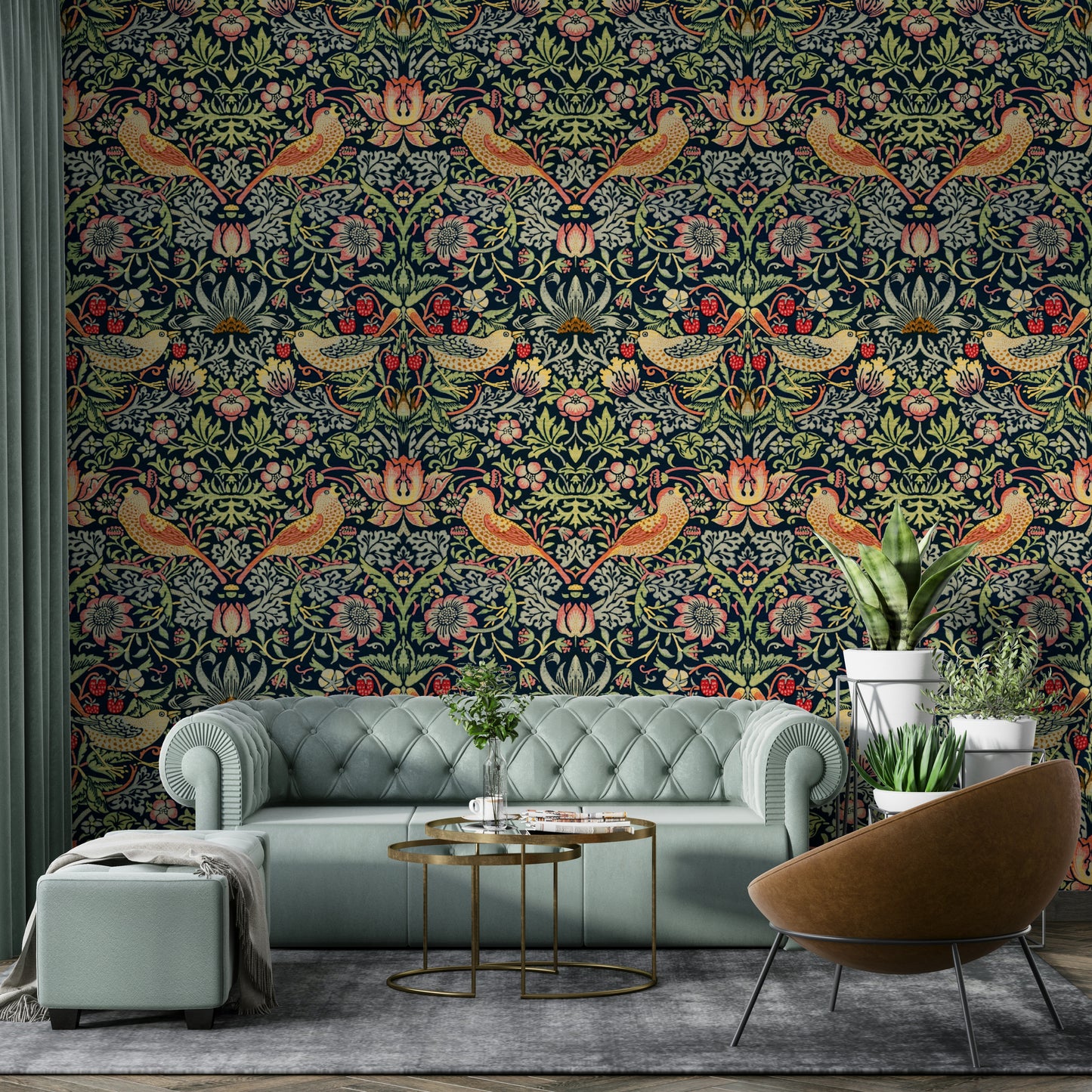 The room's lighting highlights the timeless feel of the pattern.

