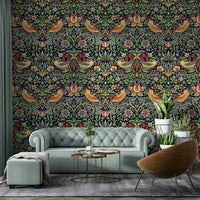 The room's lighting highlights the timeless feel of the pattern.

