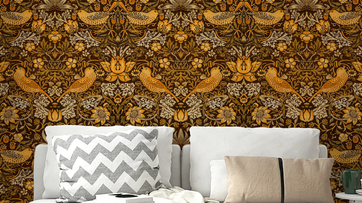 A wallpaper featuring a classic, intricate botanical pattern.

