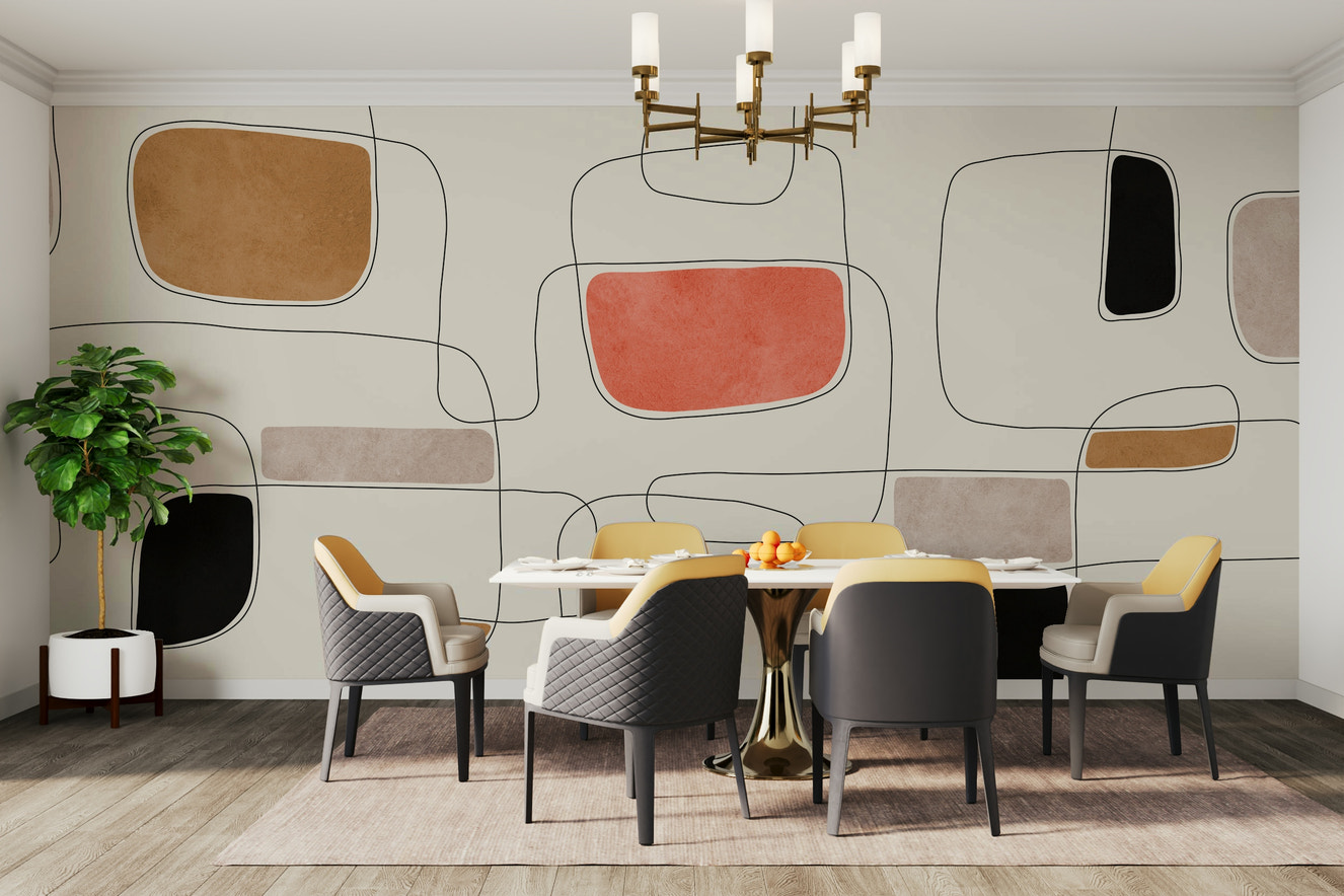 A wall mural featuring a soft, abstract pattern with a flowing, harmonious feel.

