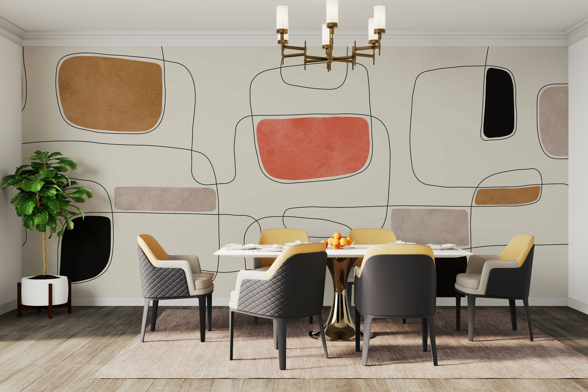 A wall mural featuring a soft, abstract pattern with a flowing, harmonious feel.

