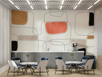 The room's lighting highlights the peaceful feel of the mural.

