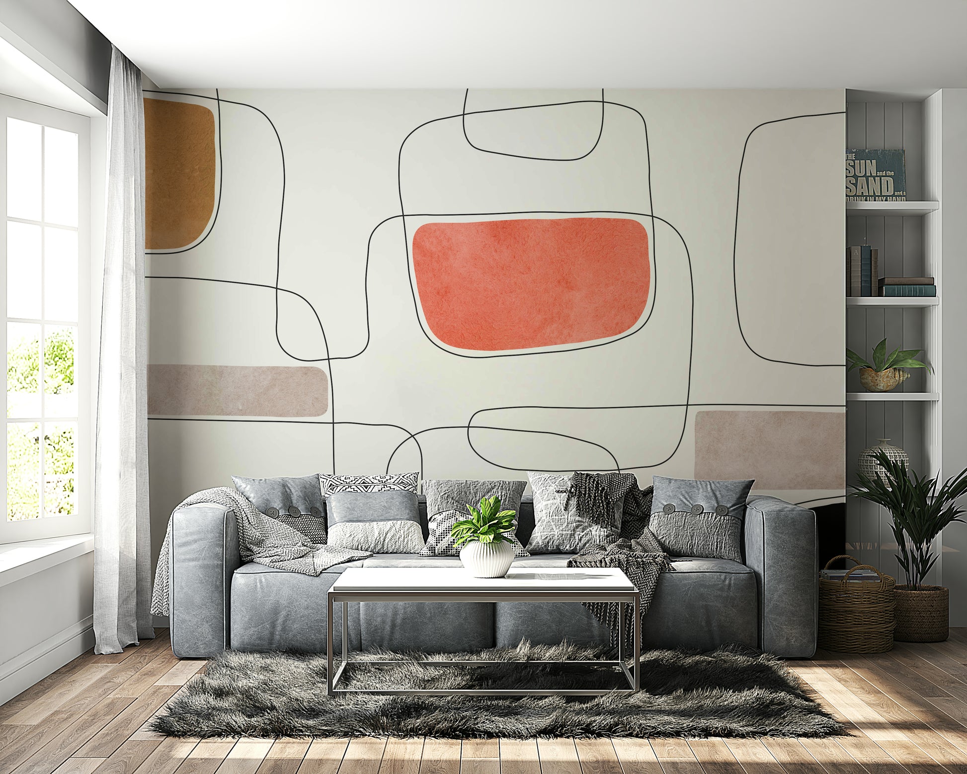 The colors are gentle and warm, including shades of creamy beige, soft gray, and a hint of brown.

