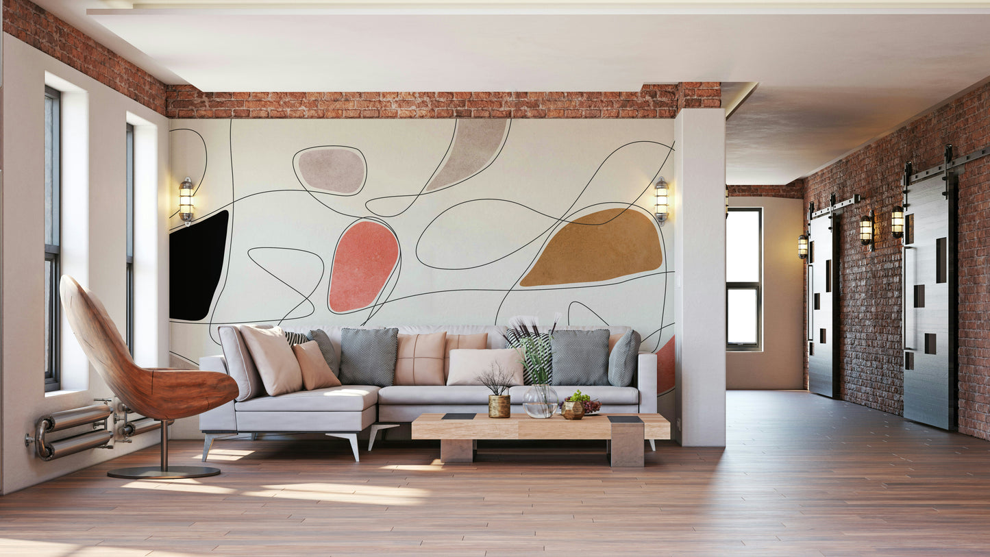 A wall mural featuring a soft, abstract pattern with a flowing, harmonious feel.

