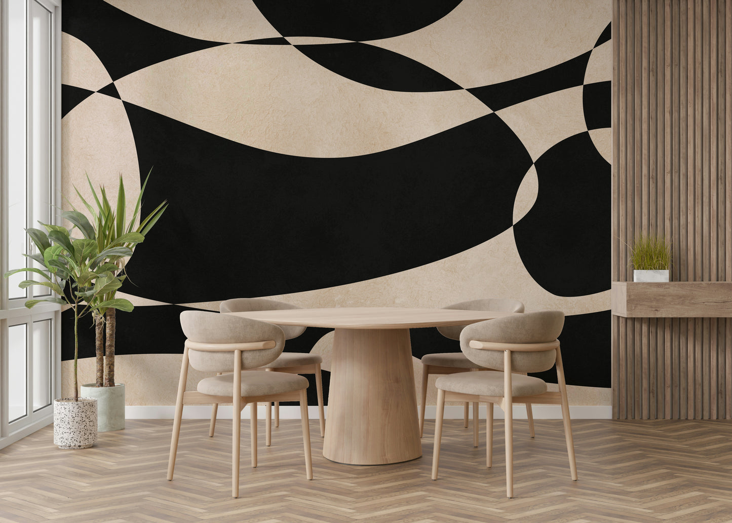 The colors are soft and gentle, with many shades of beige and gray.

