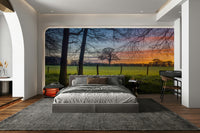 The mural extends across the entire wall, creating a clean backdrop.

