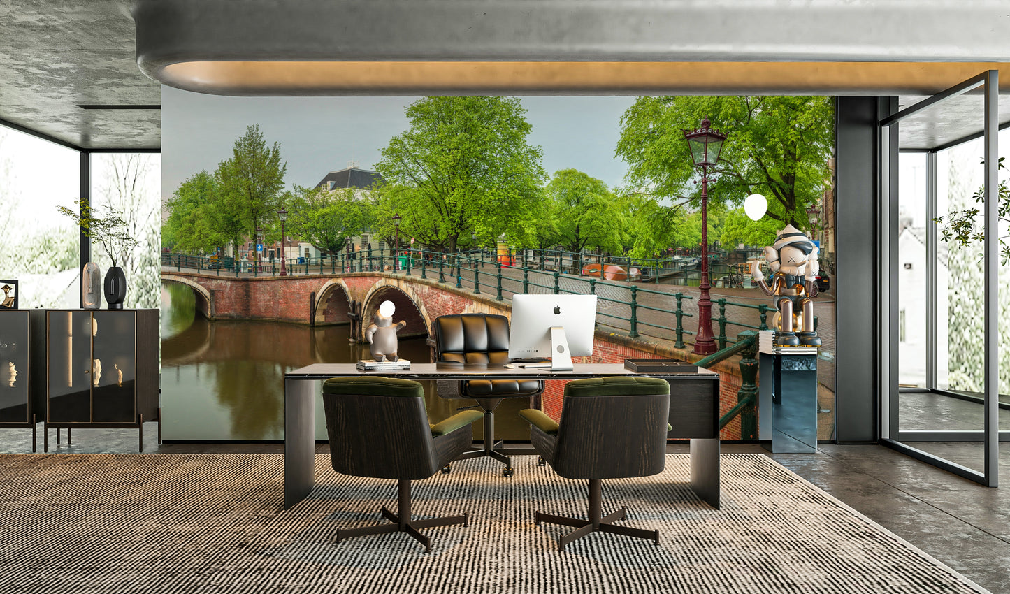 The mural extends across the entire wall, creating a clean backdrop.

