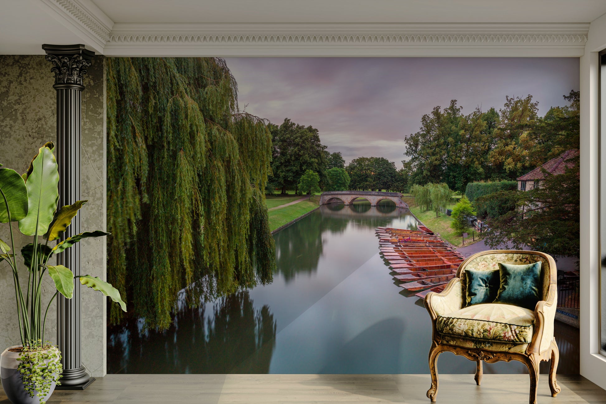 The design has a layered look, showing the river winding through the misty trees.

