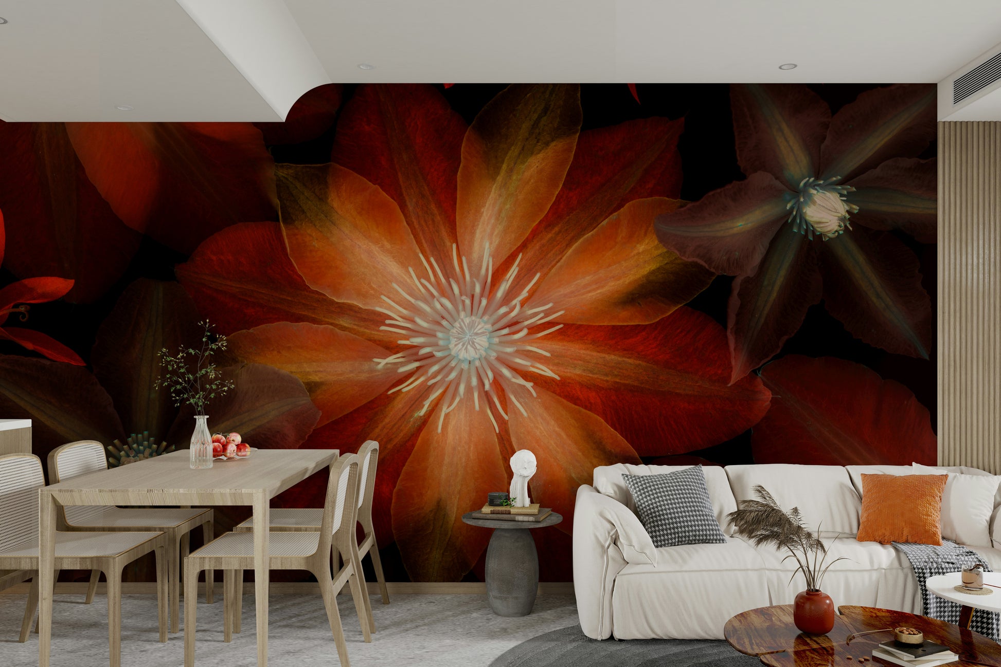 The mural extends across the entire wall, creating a dynamic backdrop.

