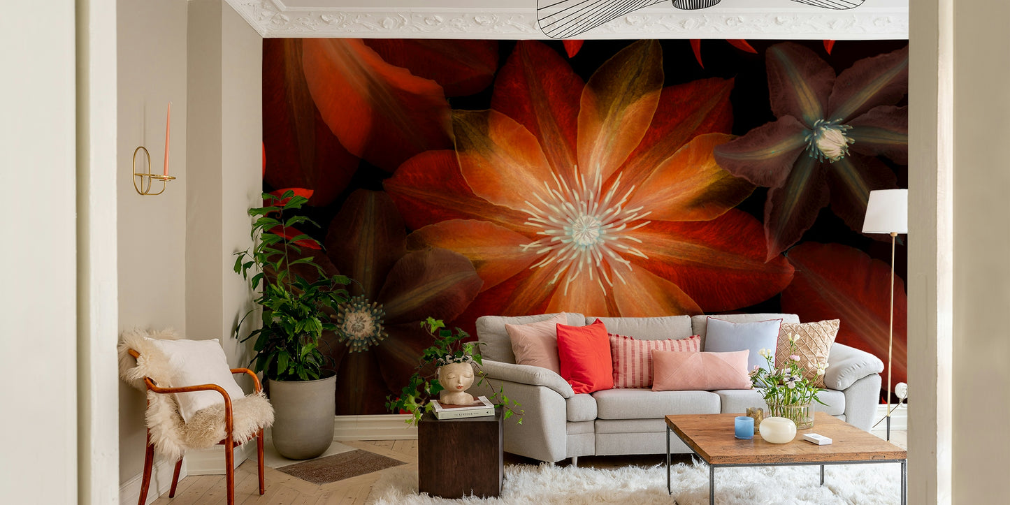 The colors are rich and dramatic, including deep red, orange, and brown.

