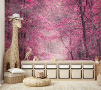 The overall color scheme is predominantly pink, purple, and white.
