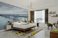 The wallpaper is perfect for a peaceful space.

