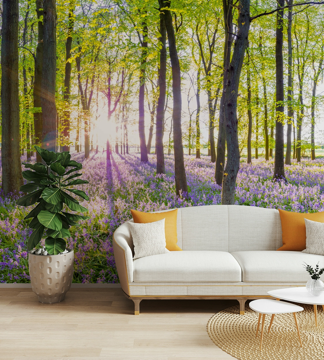 Wall mural of a serene springtime landscape.

